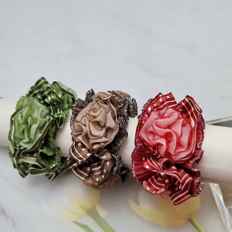 Rose Flower Elastic Hair Ties  Multicolor Hairscrunchie Shiny Striped Hair Bands for Women Scrunchie Pack accessories