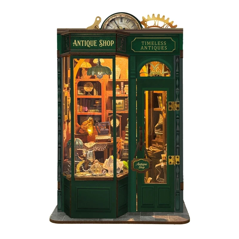 

OUZEY DIY Wooden Western Town Book Nook Shelf Insert Model Kit with LED Lights Bookend Craft Kit for Friends Birthday