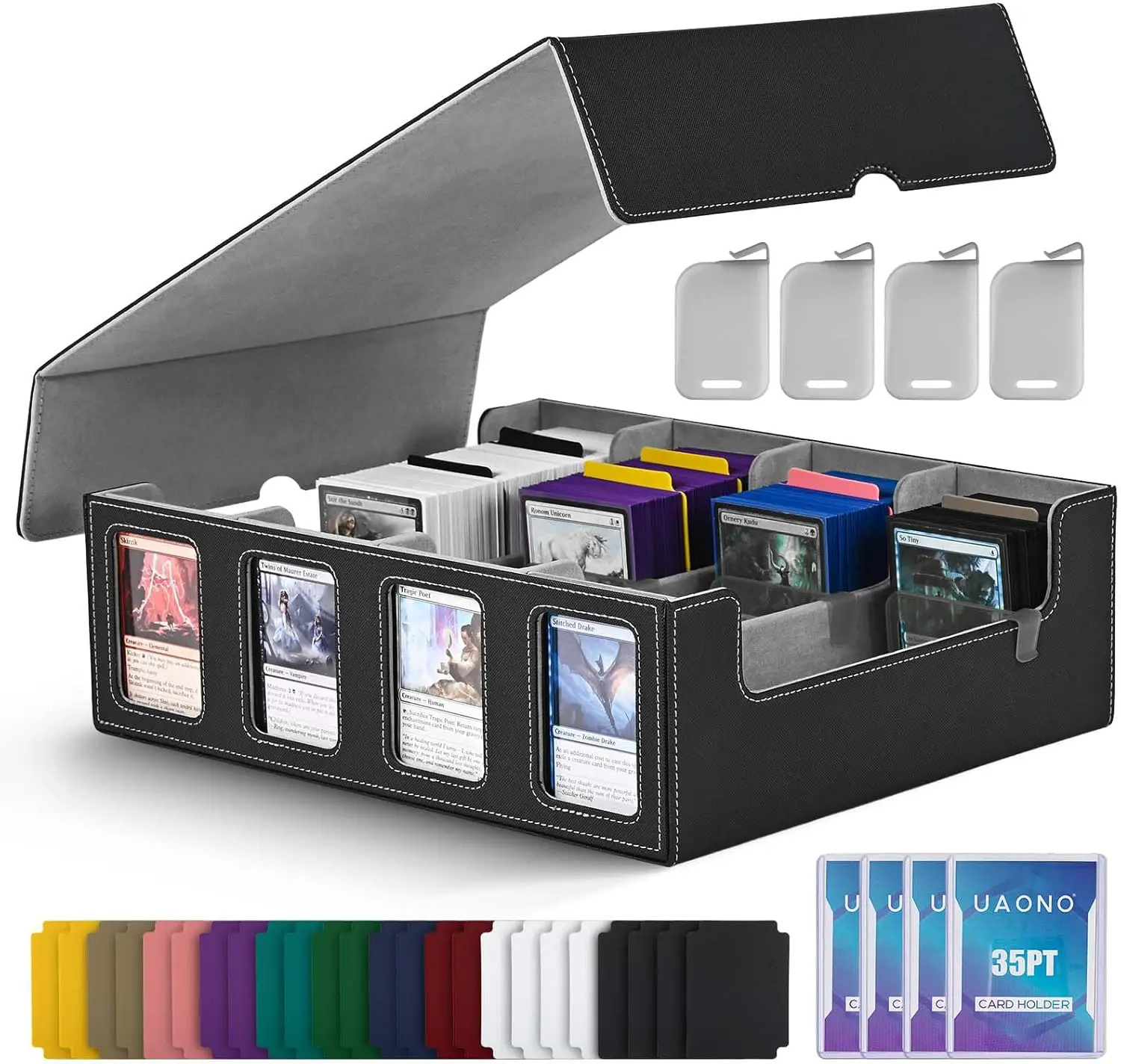 2400+ Card Storage Box with Commander Display, Removable Cover, 24 Dividers, 4 Stoppers