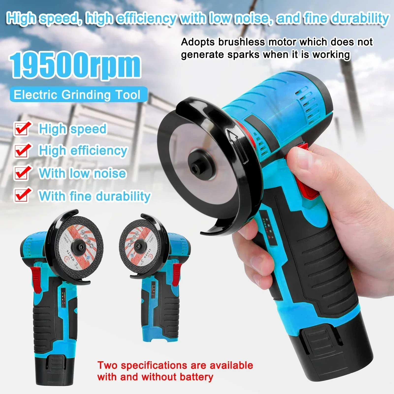 12V 19500rpm Cordless Electric Angle Grinder 800W Lithium Battery Mini Polishing Grinding Machine Diamond Cutting Power Grinder