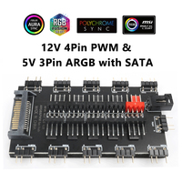 ARGB PWM 5 Way Fan Hub 12V 4Pin PWM & 5V 3Pin ARGB 2-in-1 Hub,SATA Power Supply RGB Fan Splitter,RGB Strip Splitter