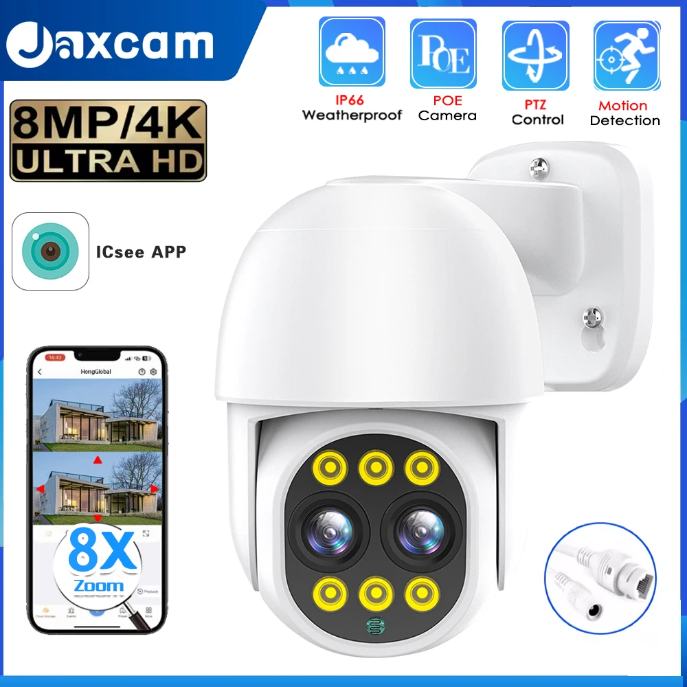 

4K 8MP Dual Lens POE IP Camera Outdoor Waterproof 8X Zoom Security Surveillance CCTV IP Camera Smart PTZ ICSEE HD