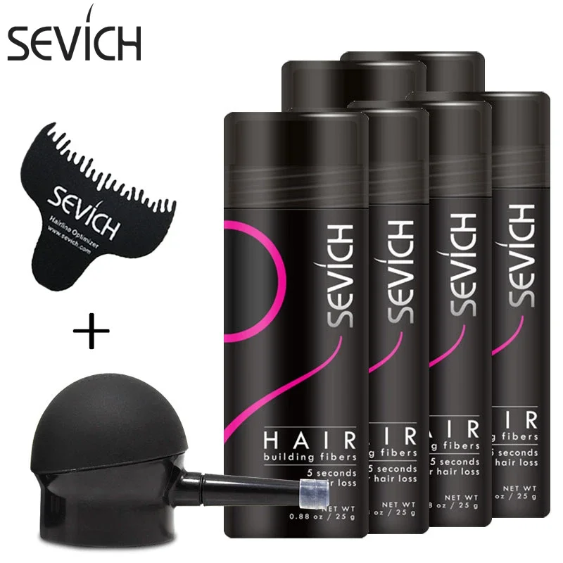 8pcs Hair Building Fiber Set Hair Regrowth Powder *6 & Applicator *1 & Comb *1  Thickening Hair Growth Keratin Fiber