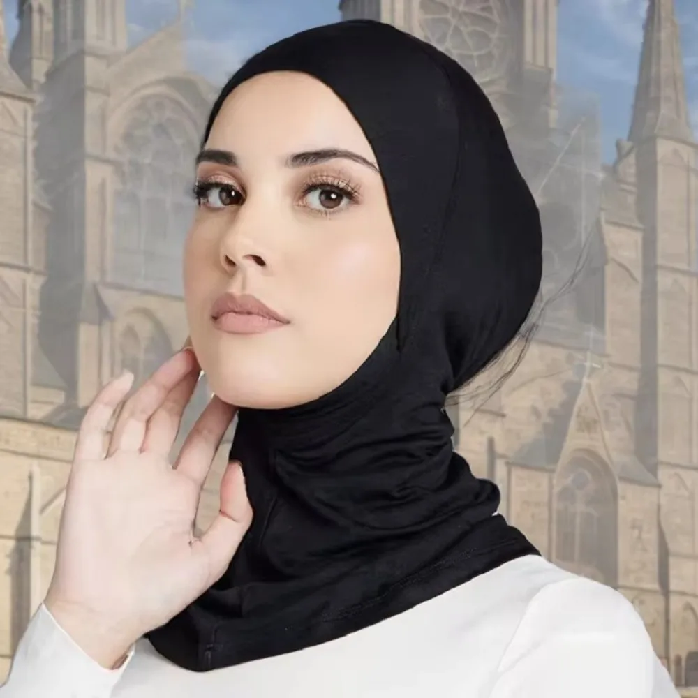 Plain Polyester Instant Cap Hijab Elastic Soft Inner Cap Hidden Zipper Solid Color Underscarf Prayer