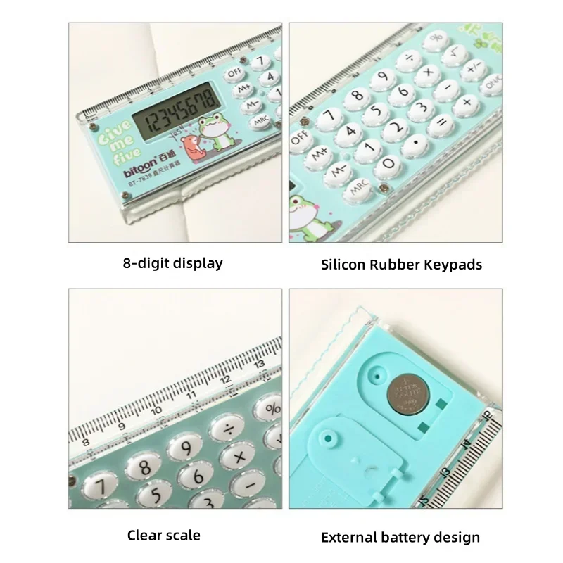 Ruler Calculator Cartoon Cute Student Learning Supplies Learning Stationery Ruler MiNi Electronic Ruler Calculator Dual Use