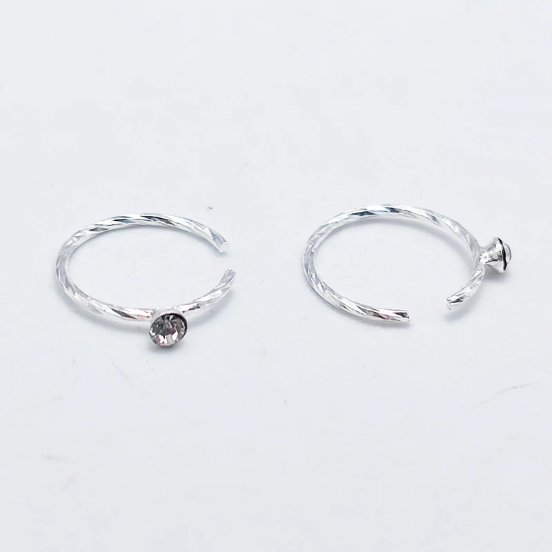 925 Sterling Silver Swil Twist Piercing Nose Hoop With Clear Stone Open Nose Ring piercing Jewelry 20pcs/pack