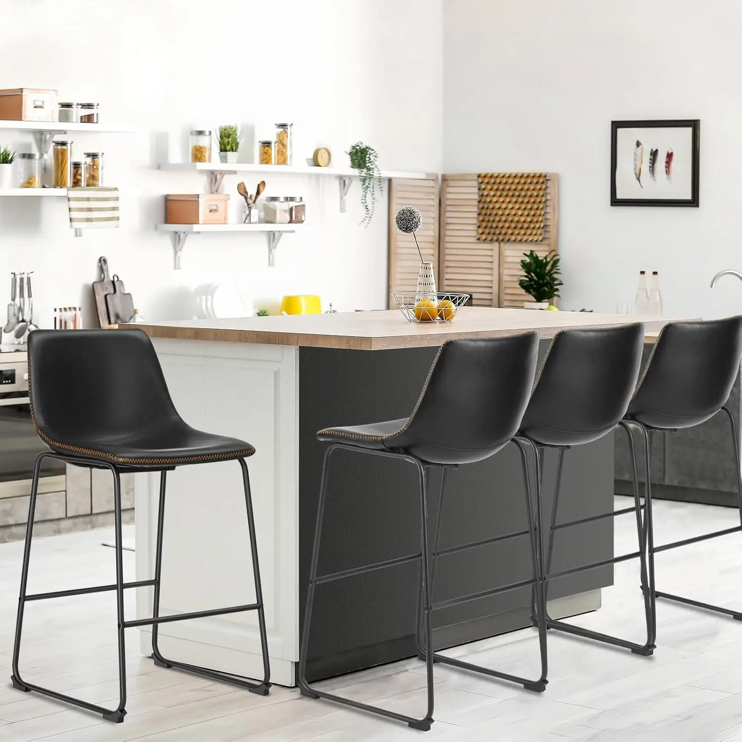 DUMOS 30 Inch Counter Height Bar Stools Set of 4, Modern Faux Leather High Barstools with Back and Metal Leg, Bar Chairs for、