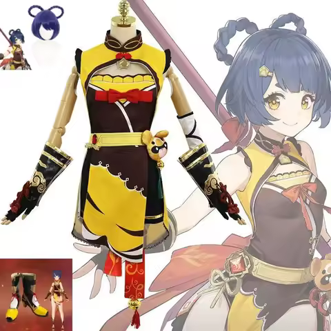 Game Genshin Impact Xiangling Costume Wigs Shoes Anime Women Dress Halloween Party Outfit Uniform Custom Made Costumes Cosplay