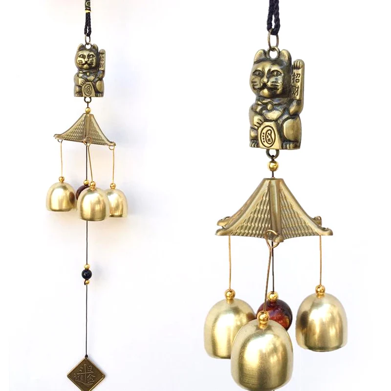 Metal Copper Wind Chime Pendant Door Decoration Lucky Cat Feng Shui Pendant