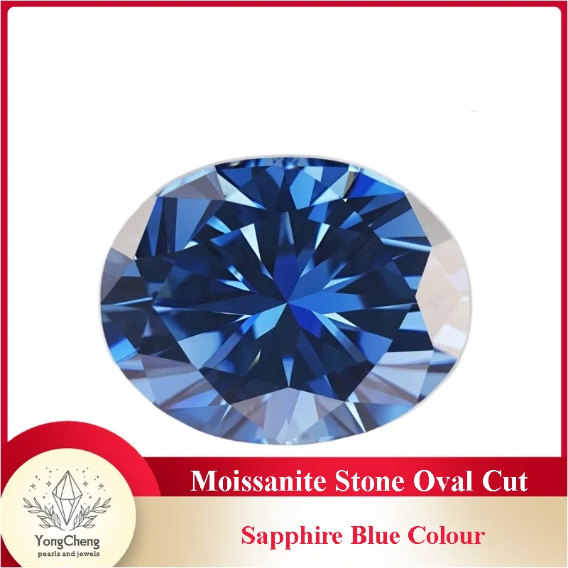 

Moissanite Stone Oval Cut Sapphire Blue Colour Lab Created Synthetic Gemstone Passed Diamond Tester Comes with GRA Certificate