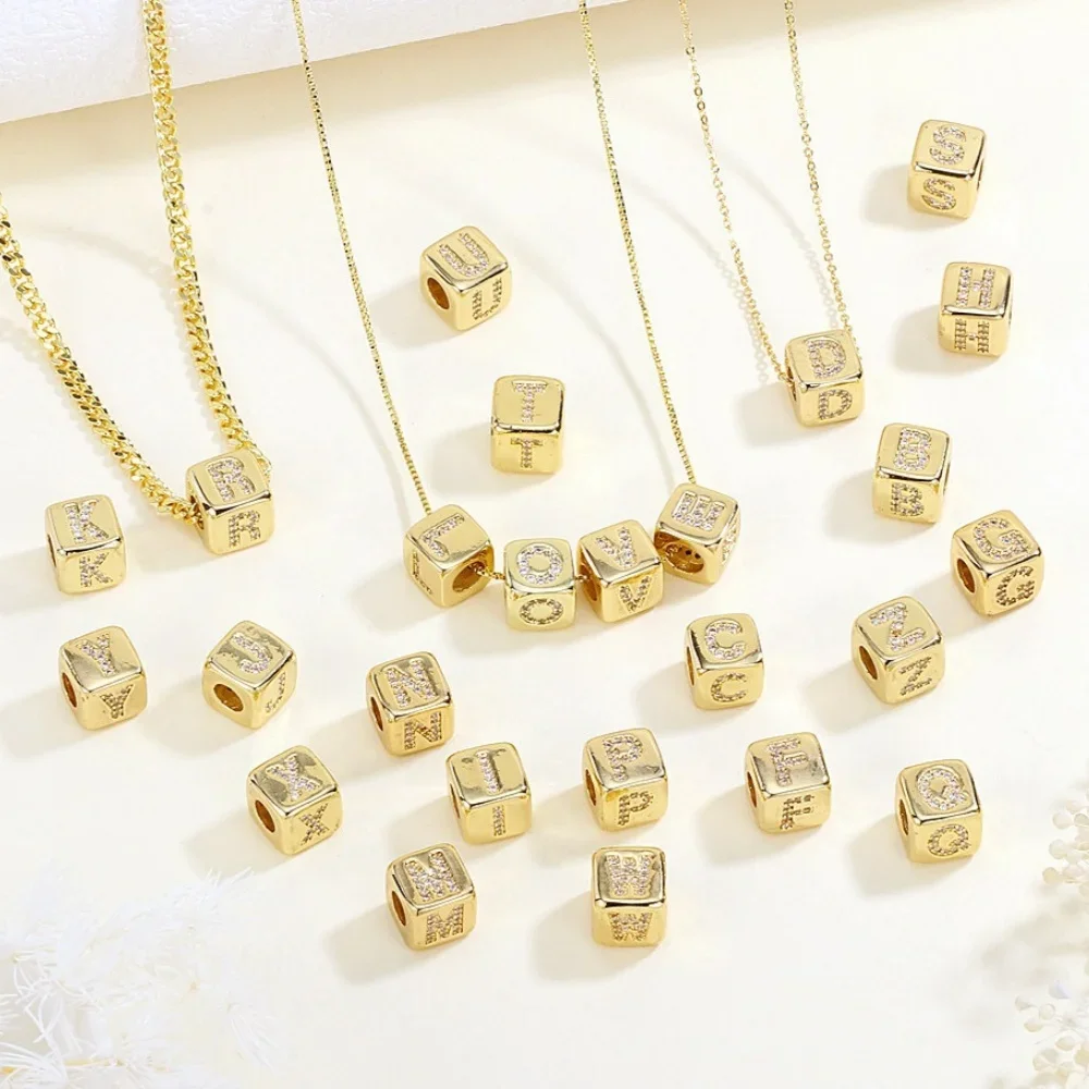 

DIY Jewellery Making Gold 9mm Square 26 Letter Beads Pendant Bracelet Necklace Needlework Accessories Bead Accessories Supplies