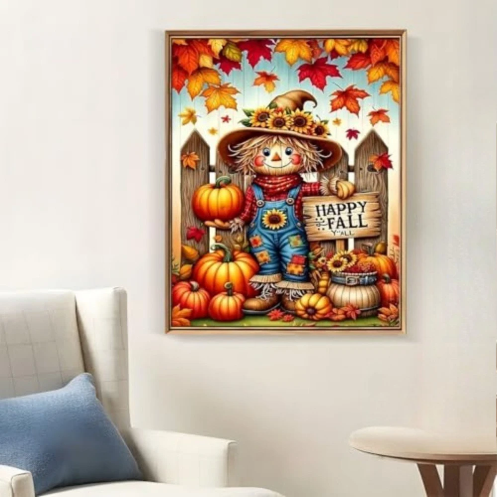 Adult Happy Autumn Scarecrow Diamond Painting Set 5D Pumpkin Diamond DIY Diamond Dot Painting Home Office Decoration Ornament