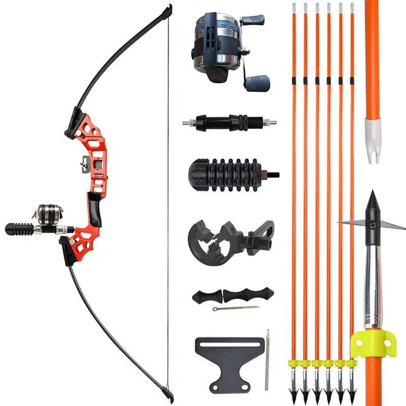 1 Set Bowfishing Recurve Bow 40lbs Kit Complete Solid Fiberglass Arrows and Reel Combo for Archery Fish Hunting Shooting Entertainment Use
