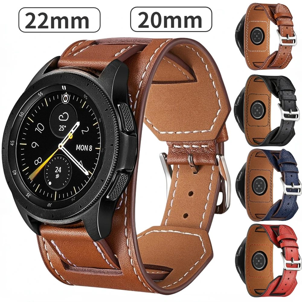 

22mm 20mm Leather Strap for Samsung Galaxy Watch 5/4/Active 2 40mm 44mm/Gear S3 Huawei Watch 4/3/GT2 3 Pro Wristband Amazfit GTR