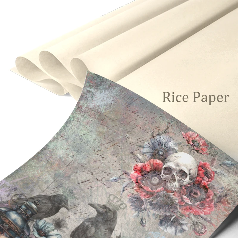 Rice Paper Original Design Black Is Coming Retro Scrapbooking Decoration Hallowee DIY Vintage Junk Journal S24032101 8pcs Crafts