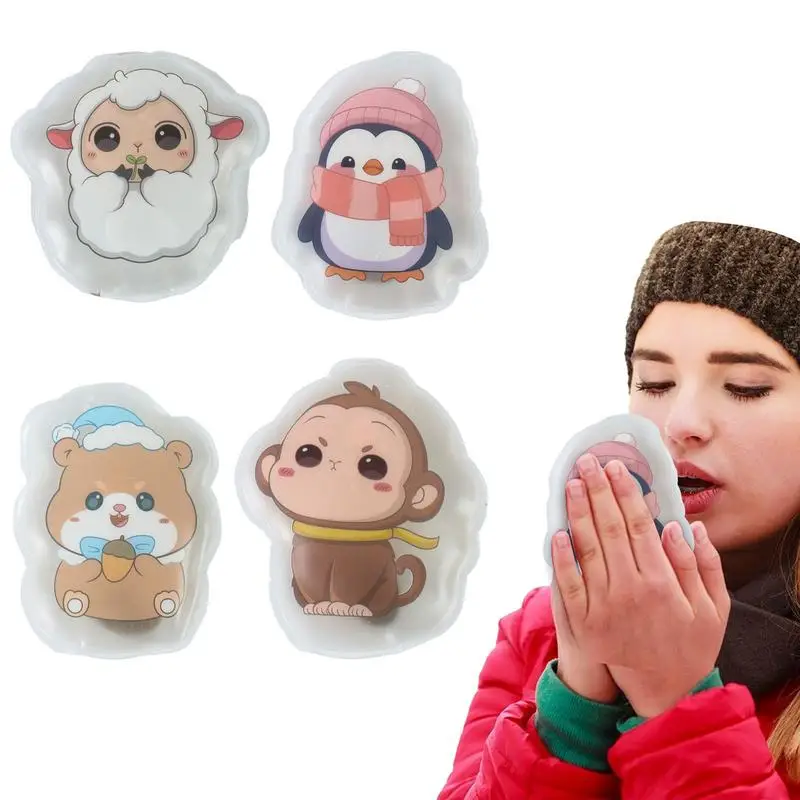 Calentadores de manos de bolsillo reutilizables, paquete de calor a presión para invierno, calentador de manos de bolsillo de larga duración con patrón de pingüino para clima frío, 4 Uds.