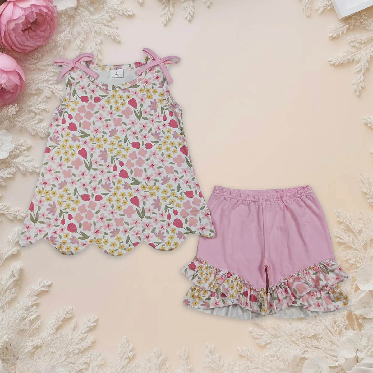 

Toddler Baby Girl Colorful Flowers Scallop Tunic Ruffle Shorts Children Summer Sets Kids Clothes Se Boutique Clothing Wholesale