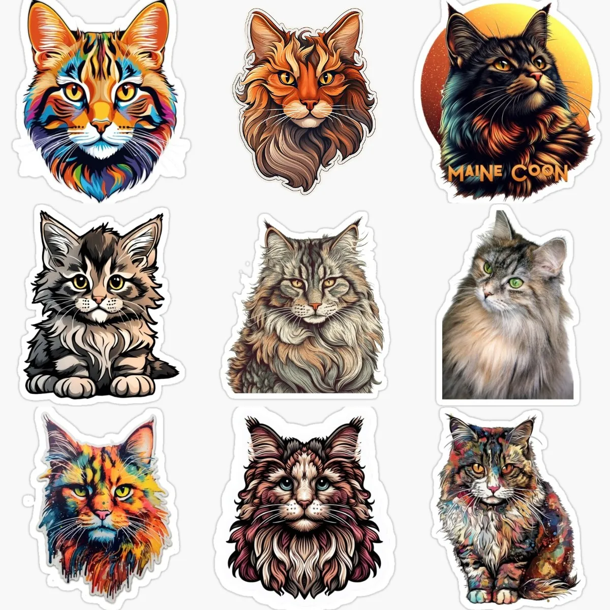 Creative Maine Coon Cat Cute Pets PVC Waterproof Stickers for Decorate Car Van Truck Fridge Room Window Wall Decal Accessories