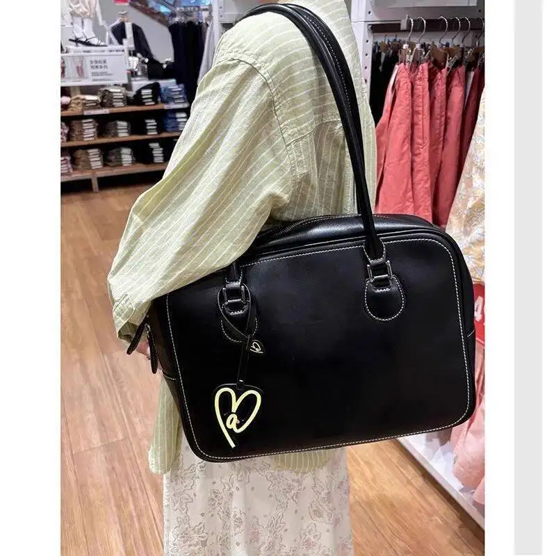 Bloom Vintage Coffee Handbag Wallet Women Retro Jk Uniform Large Capacity Tote Female Haruku Shoulder Bowling Bag 2025