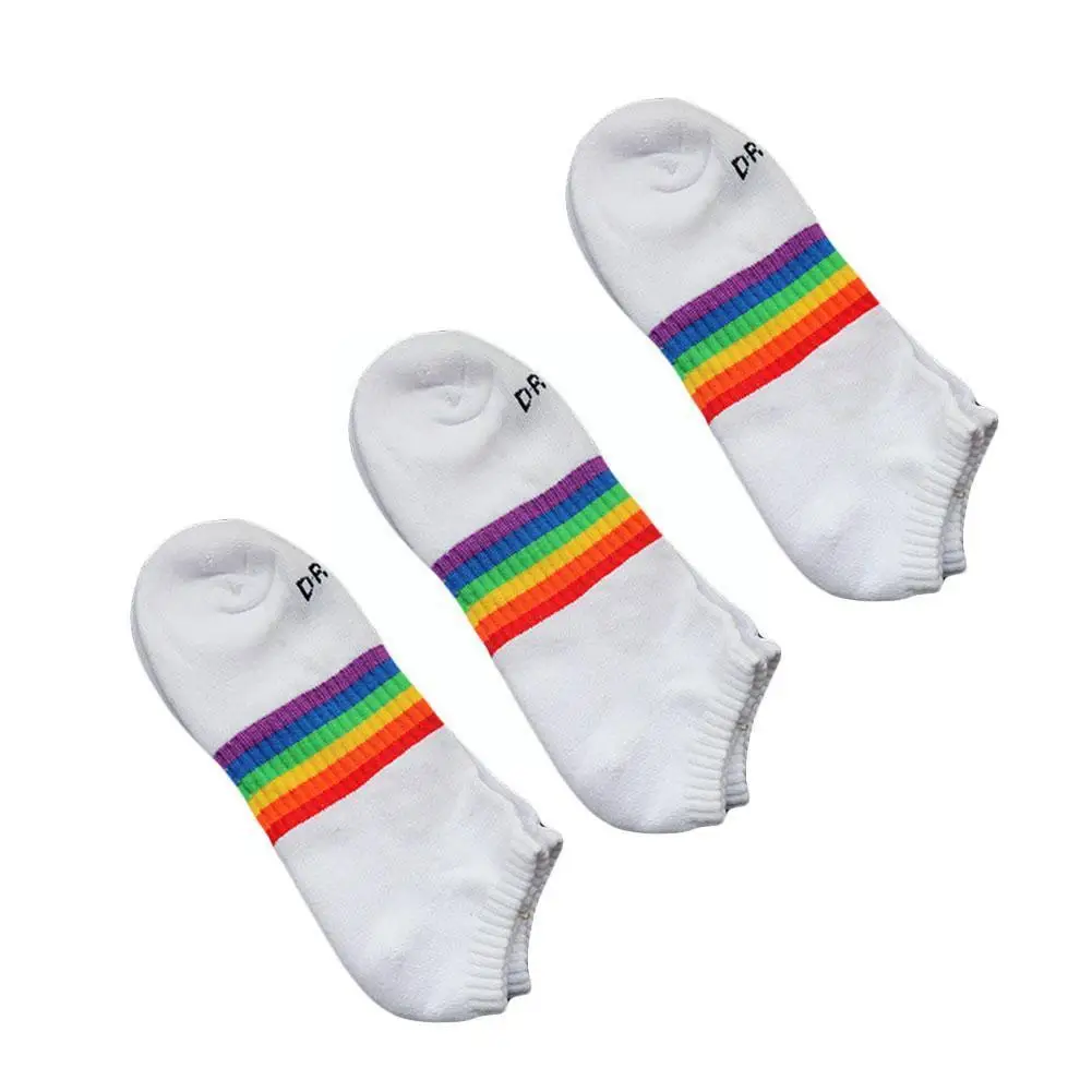 Winter Rainbow Striped Cotton Socks For Women Black/White Sport Girls College Style Sock Fashion Whit Rainbow Bottom Party L7W5