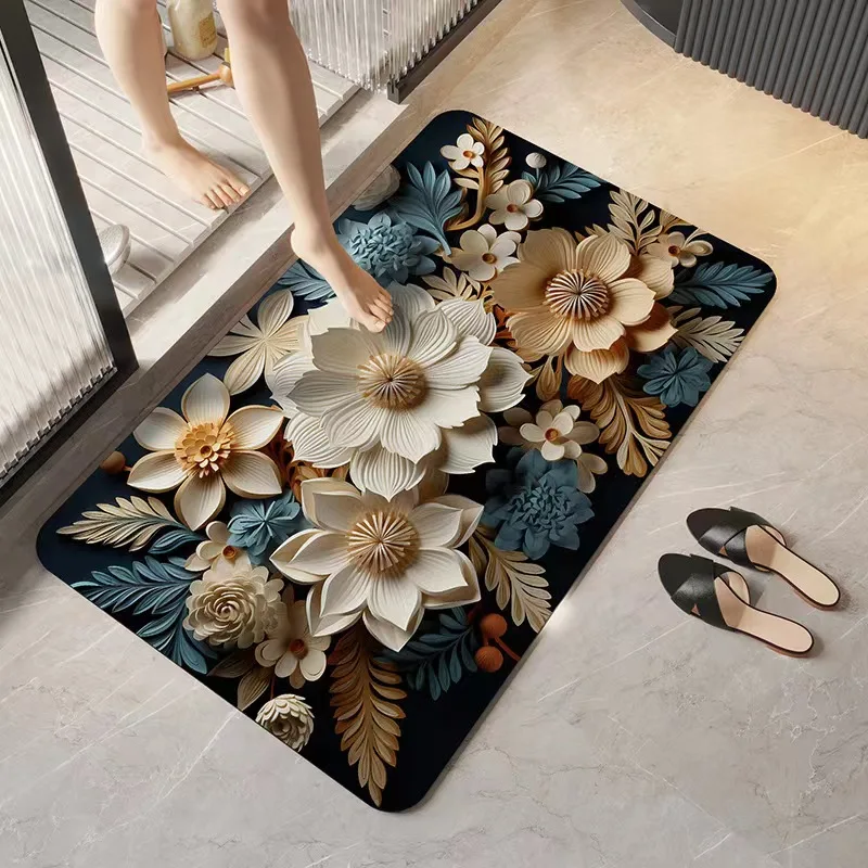 3D Bathroom Absorbent Floor Mat, Soft Diatomaceous Mud, Bathroom Entrance Carpet, Household Anti Slip Quick Drying Foot Mat