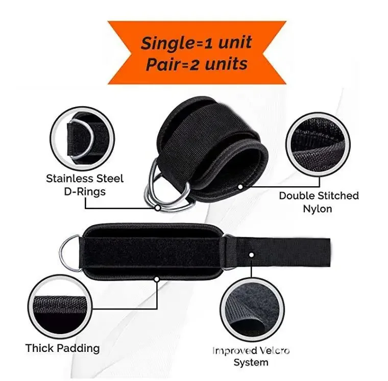 Gym Exercise Ankle Straps Weight Lifting Fitness D Ring Cable Attachment Strap