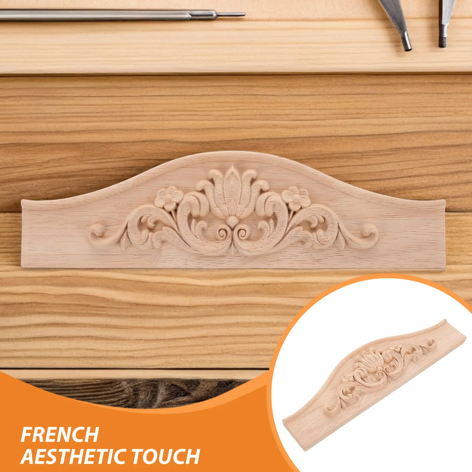 2Pcs European Style Wood Carved Appliques Unpainted Solid Wood Onlay Decorative Decal for Cabinet Closet Door Furniture
