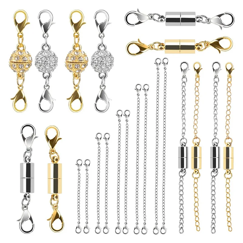 

НОВИНКА-удлинители цепи, 22 шт., магнитные застежки для ювелирных изделий, золото, серебро, несколько размеров и стилей, удлинители для ожерелья