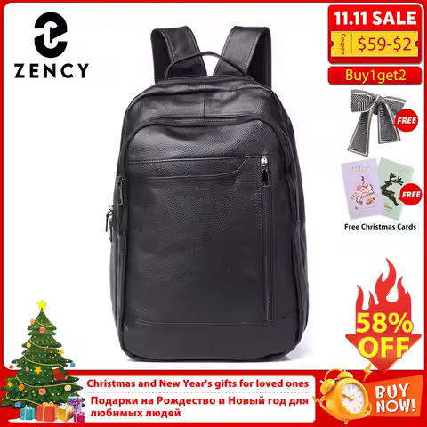 Zency Genuine Leather Soft Backpack Large Capacity Casual Rucksack Office Work Business Commuter Bag Travel Casual Knapsack