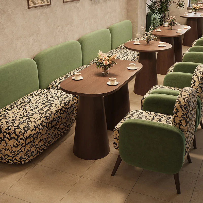 Chinese ancient style western restaurant against the wall solid wood booth coffee shop negotiation sofa chair tea house dessert
