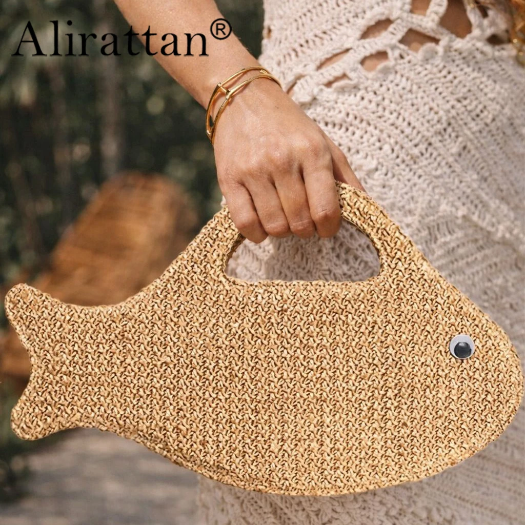 

Alirattan 2026 New Beach Vacation Woven Bags For Women Cute Little Fish Beach Vacation Stylish Woven Bag Coin Purse Handbag