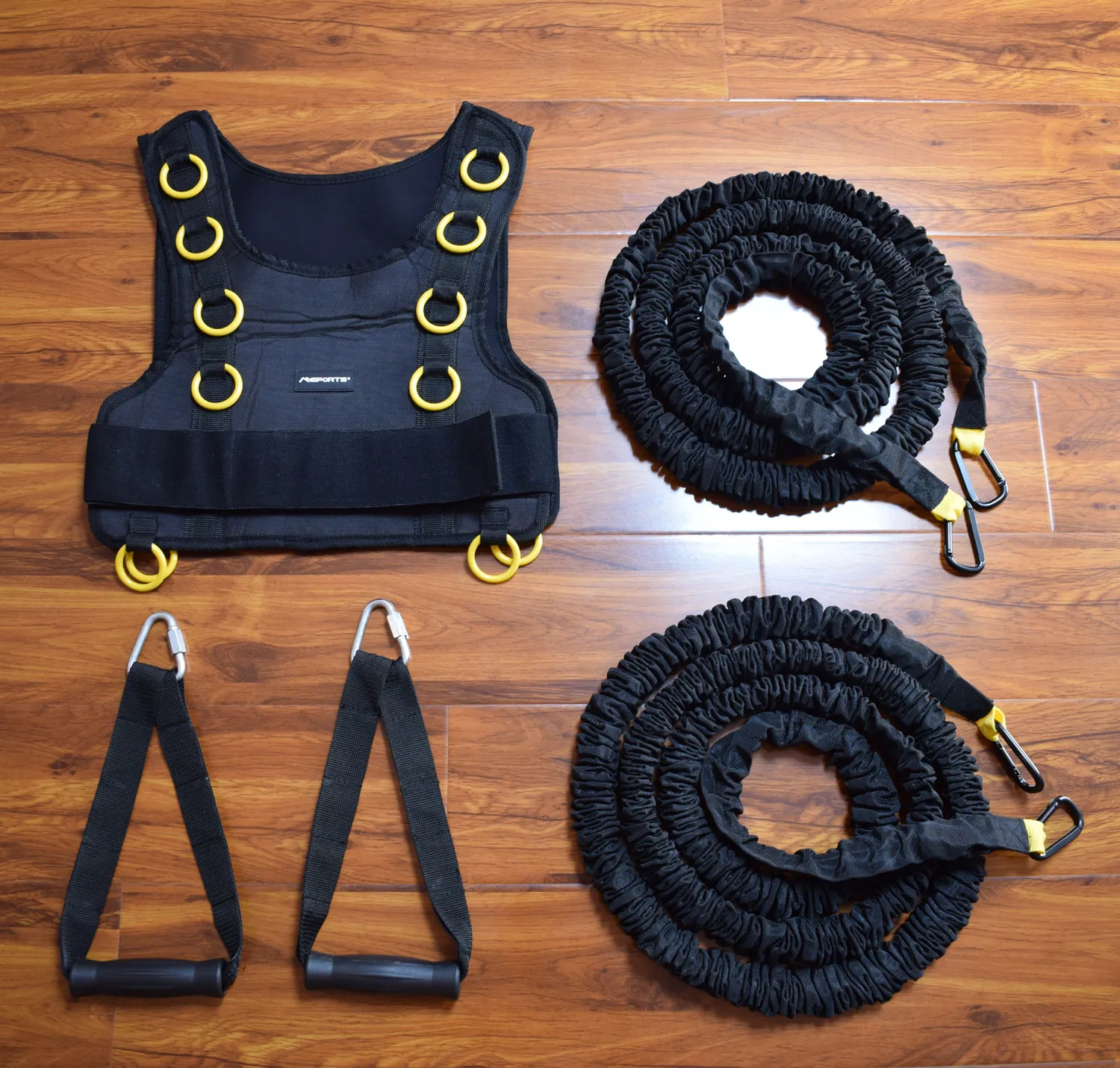 Resistance Cable Vest Set Multi Ring Pulling Harness Heavy Duty Sprint Sled Tow Rope Commercial Strength Equipment