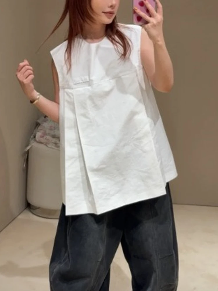 

Весна 2026: Модный женский свободный повседневный дышащий белый жилет-топ для комфортного ношения и работы