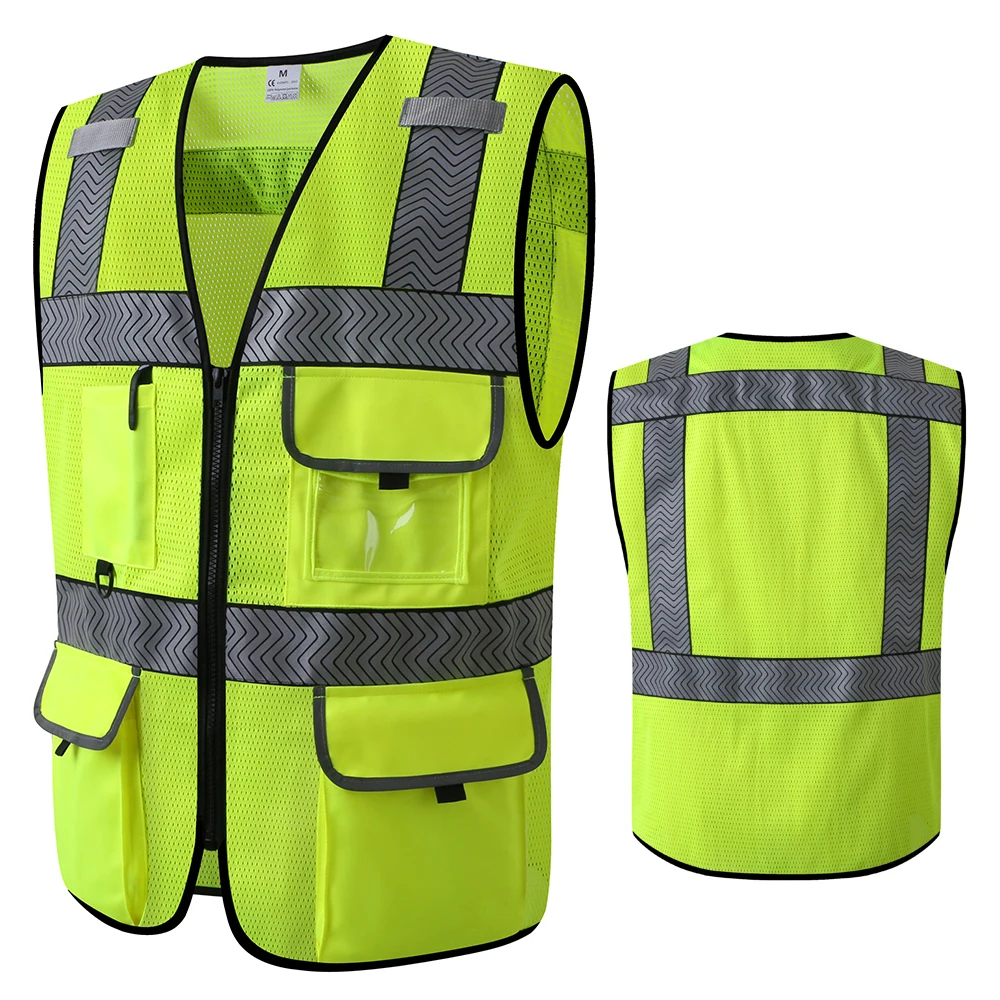 New Lime Green Surveyor's Safety Vest for Men Women Protective Workwear Hi Vis Sleeveless Gilet With Pockets and Zipper