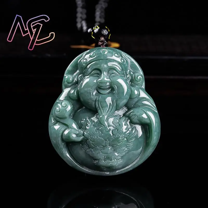 Myanmar Jadeite God of Wealth Pendant Real Jade Accessories Necklace Carved Amulet Charm Gifts for Women Talismans