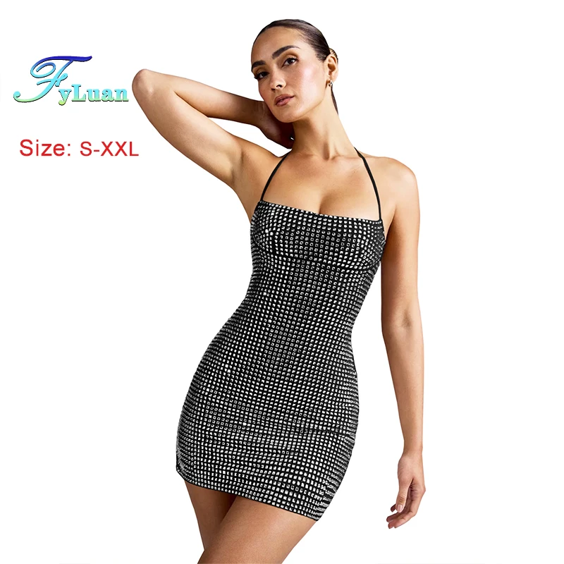 ชุดเดรสแฟชั่นผู้หญิงสไตล์ยุโรปและอเมริกา เซ็กซี่ คอเสื้อประดับเพชร ชุดเดรสทรงเข้ารูปสั้น สีพื้น สำหรับงานพรอมหรืองานกลางคืน