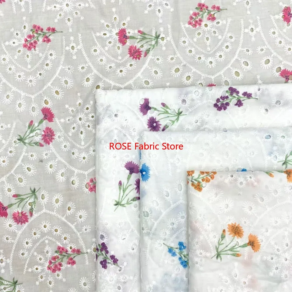 

Белоснежная хлопчатобумажная кружевная ткань, свежая кружевная ткань с крошечными цветами, хлопковая ткань с цветочной вышивкой и люверсами для платья, штор, блузки