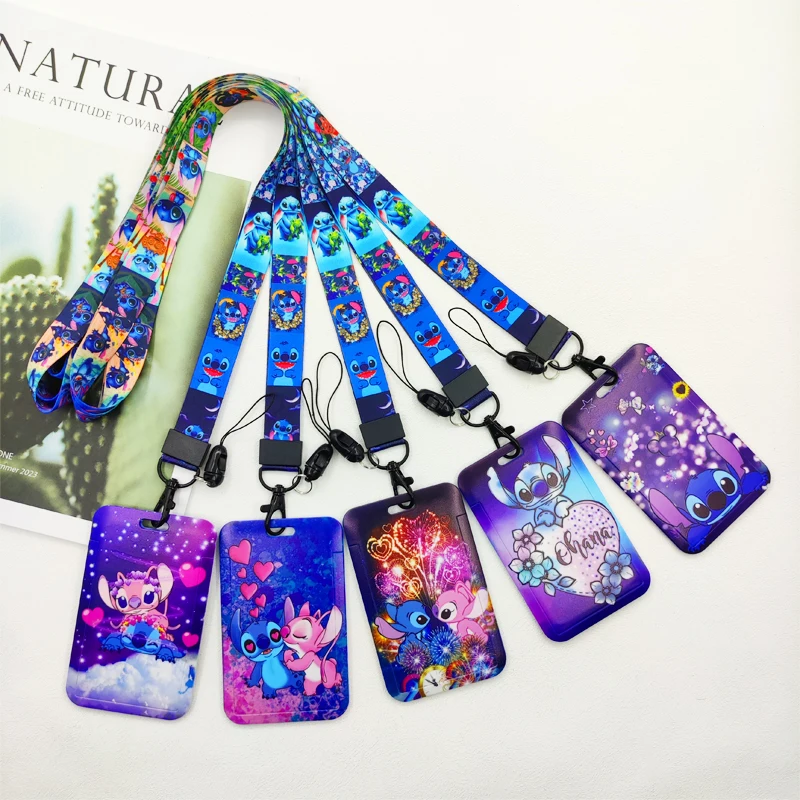 Leuke Lilo Stitch Lanyard ID-kaarthouder Pass Mobiele telefoon Charme Nekbanden Credential ID Badge Holder Case