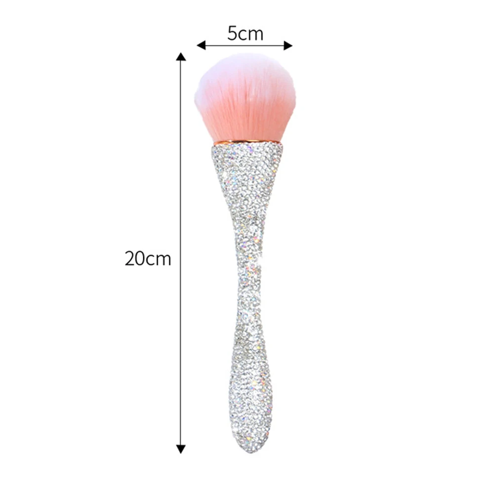 Nail Dust Brush with Shiny Rhinestones Silver/Gold/Pink Dust Brush for Nails Fluffy Nail Duster Cleaner Nails Powder Remover