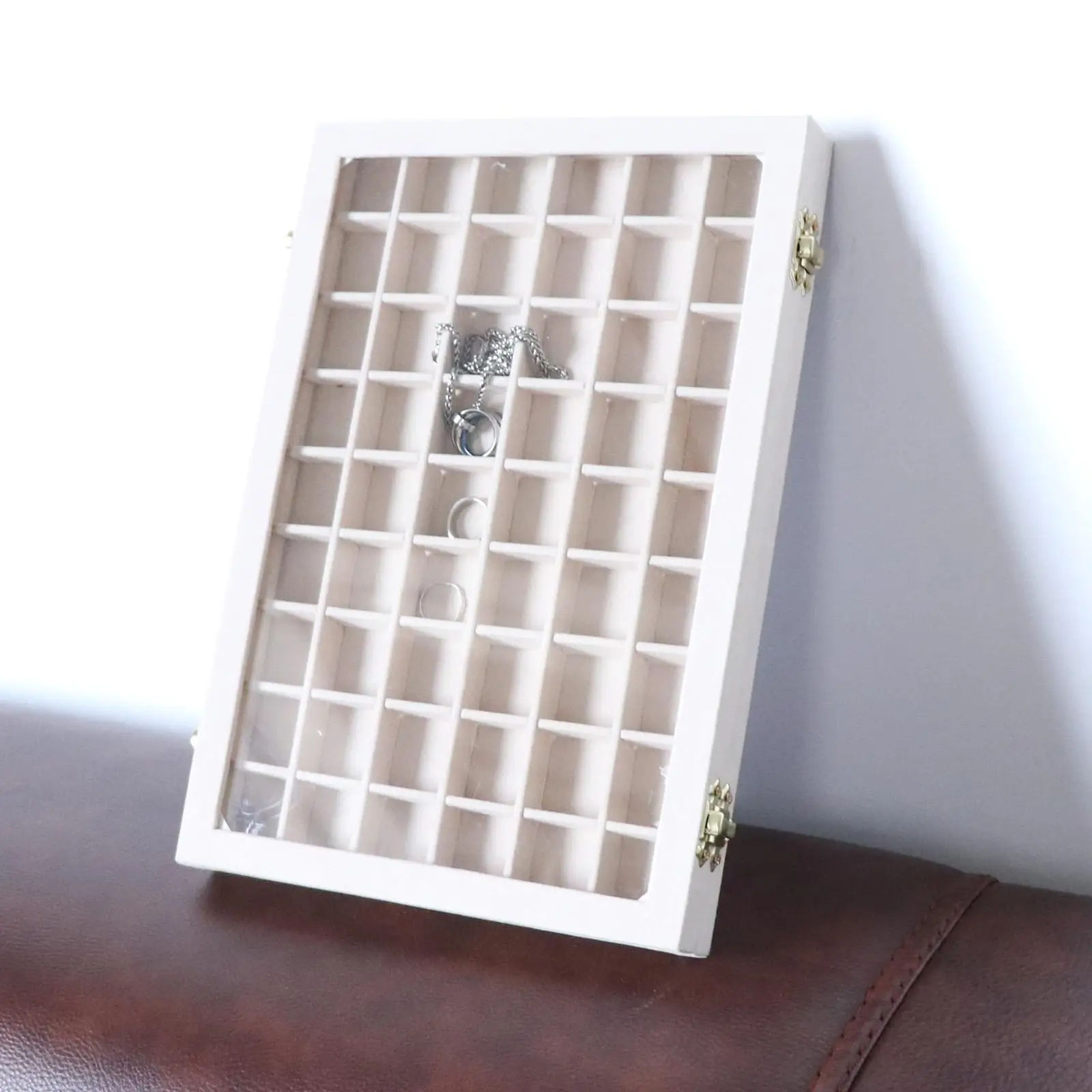 

Wood Jewelry Bracelets Pendants Storage Glass Top Lid Case Holder Container