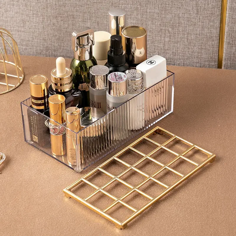 18 Grids Lipstick Organizer Case Makeup Organizer Gold Luxurious Acrylic Cosmetic Storage Box Transparent Makeup Organizer Box