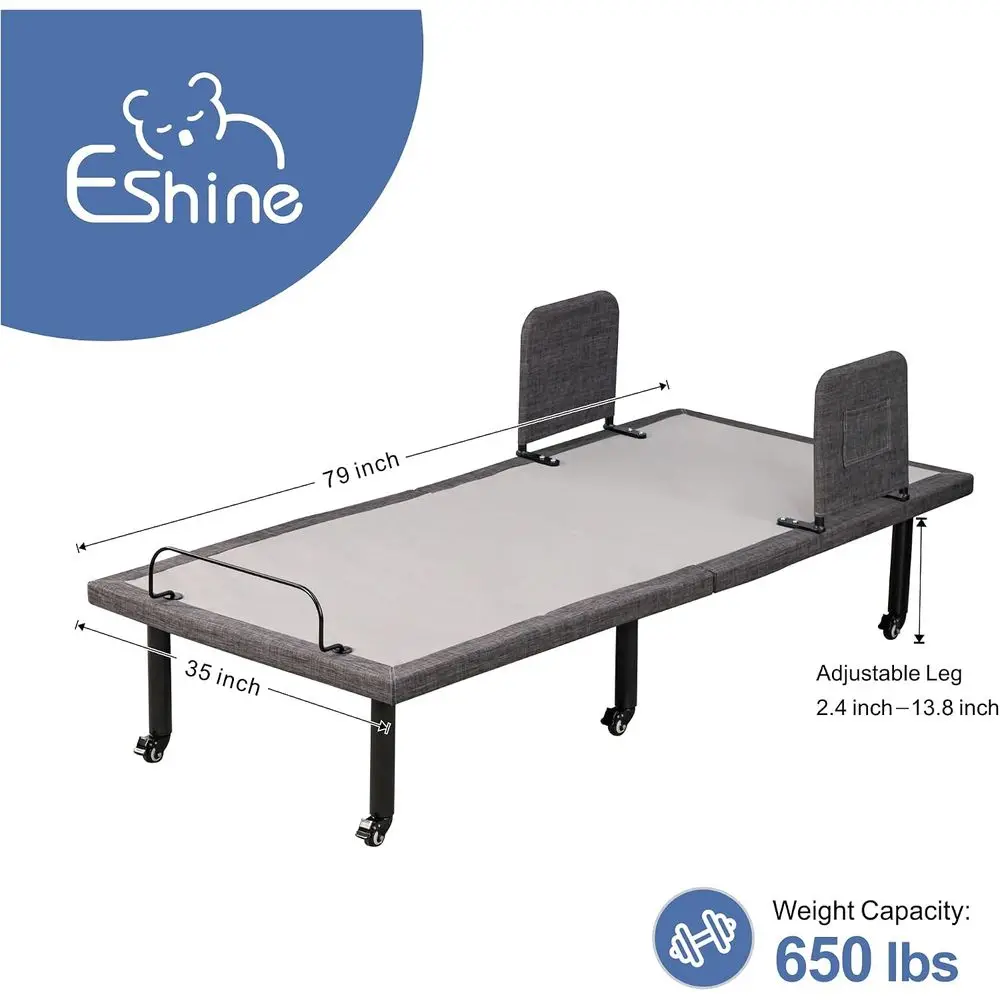 ESHINE Adjustable Bed e with Bed Rail, Nursing Bed Base, No Mattr| WirelRemote, Adjustable Leg with Wheel, and oot Incline, Nurs