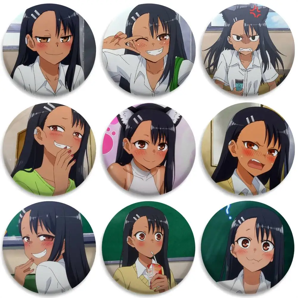 

N-Nagatoro Anime Cute Badges Round Exquisite Badge Brooches Creative Pins For Clothes Hat Backpack Gift Accessories