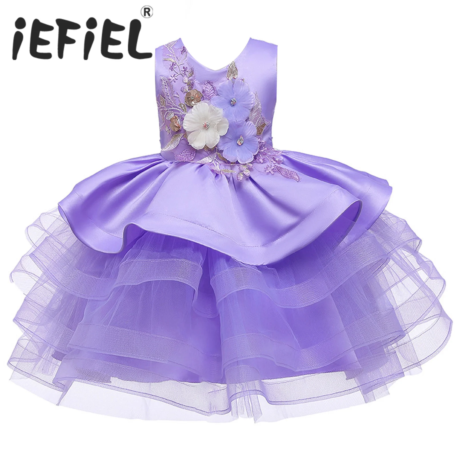 

Kids Flower Girls Summer Dress Embroidered Party Dress Sleeveless Fluffy Tiered Tulle Ball Gowns Dress for Performance Wedding
