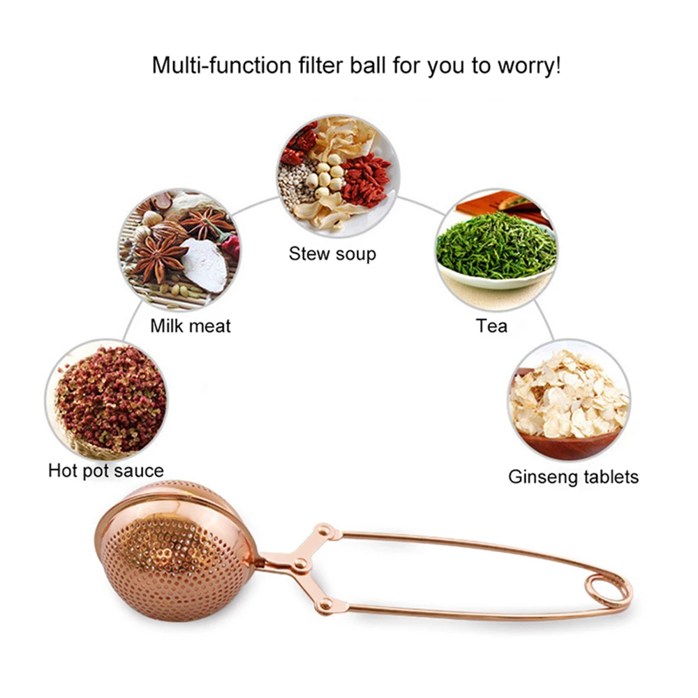 Portable Tea Infuser Stainless Steel Sphere Mesh Tea Strainer Coffee Spice Filter Diffuser Handle Tea Ball Rose Gold