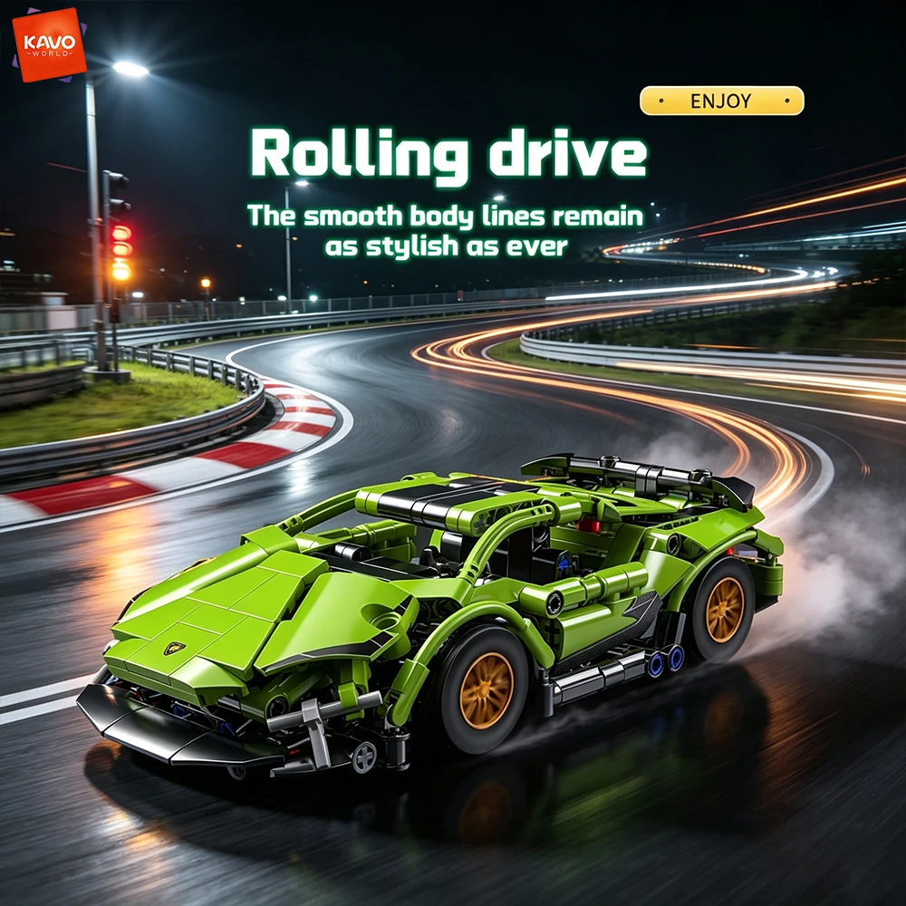 KAVOWORLD 321PCS Green Supercar Building Blocks Kit DIY Assemble Technical Race Car Bricks Toys Christmas Gifts for Collectors