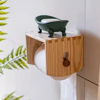 Solid Wood Tissue Holder Paper Roll Holder Wall-mounted Toilet Paper Holders Shelf Napkin Holder Wall Tissue Box Paper Holders
