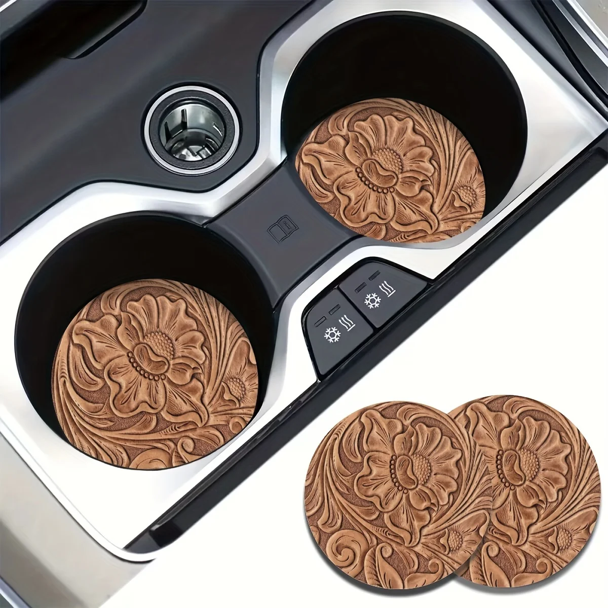 2pcs Vintage Floral Print Car Cup Holder Mats - Acrylic Design - Fit For Home, Table, And Kitchen Use - Elegant Floral With Gold