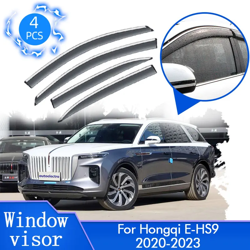 4x For Hongqi E-HS9 EHS9 2020 2021 2022 2023 Car Door Side Rain Sun Window Visor Deflectors Awning Guard Cover Trim Accessories