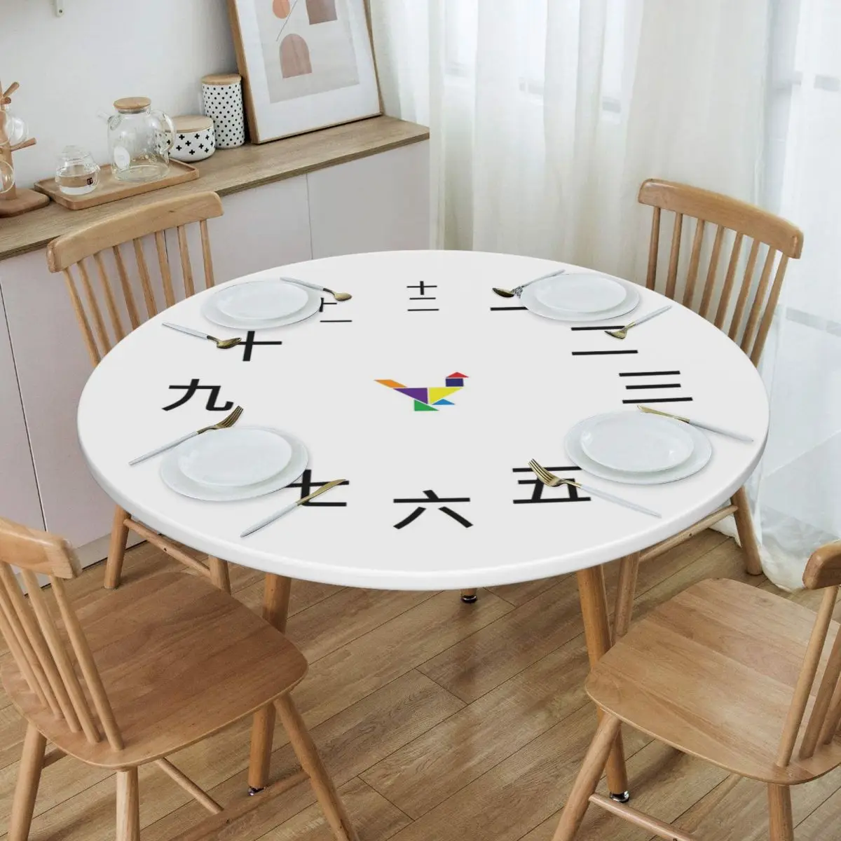 Chinese Number Waterproof Round Tablecloth Oilproof Table Cloth for Kitchen Events Dining Table Cover